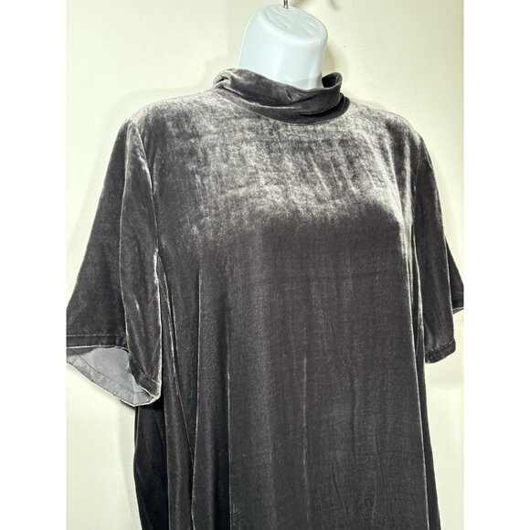 EILEEN FISHER Grey Velvet Mock Neck Tie Back Shift Dress Quiet Luxury Size Small - Picture 2 of 8